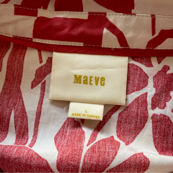 Anthropologie Maeve Red White Cotton Printmaker Poplin Long Sleeve Shirtdress L - Picture 9 of 12